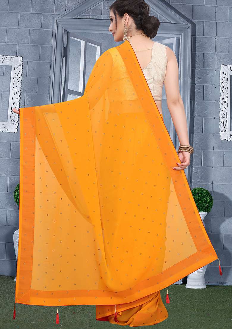 Mustrad Georgette Saree Set with Embroidery for Diwali | Wedding & Festive Wear - Indya
