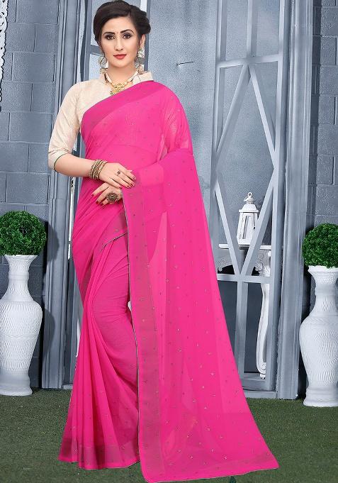 Rani Embroidery Georgette Saree Set