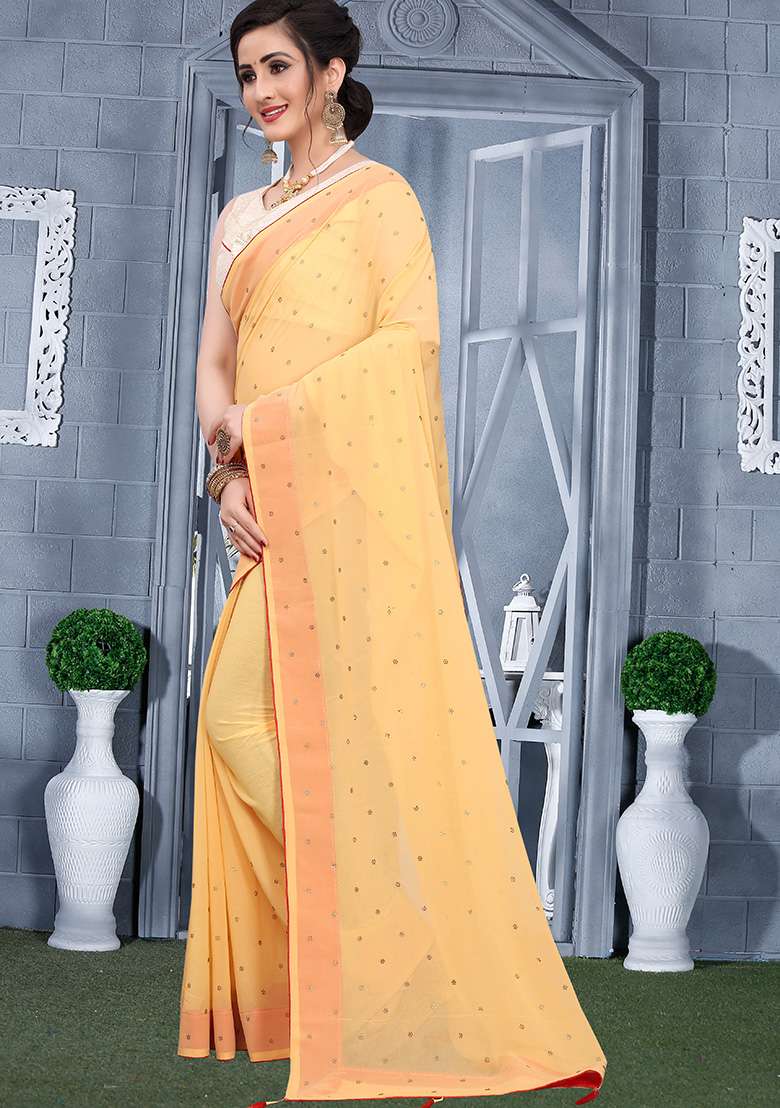 Chiku Embroidery Georgette Saree Set for Diwali and Festive Wear - Indya