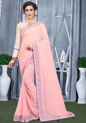 Pink Embroidery Georgette Saree Set