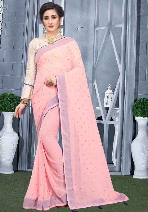 Pink Embroidery Georgette Saree Set