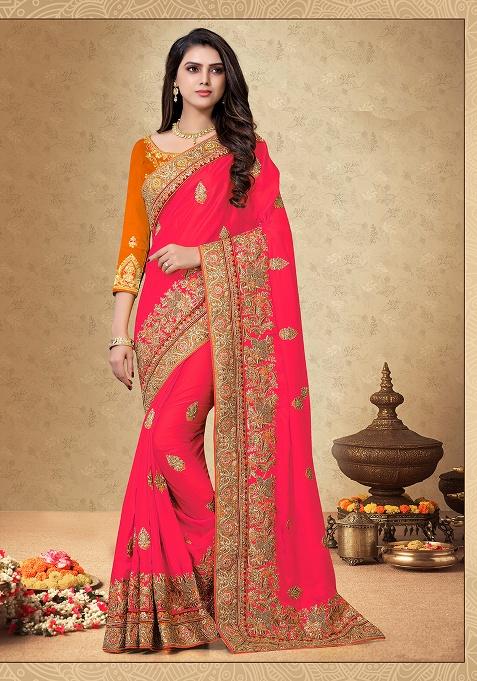 Gajari Embroidery Silk Saree Set