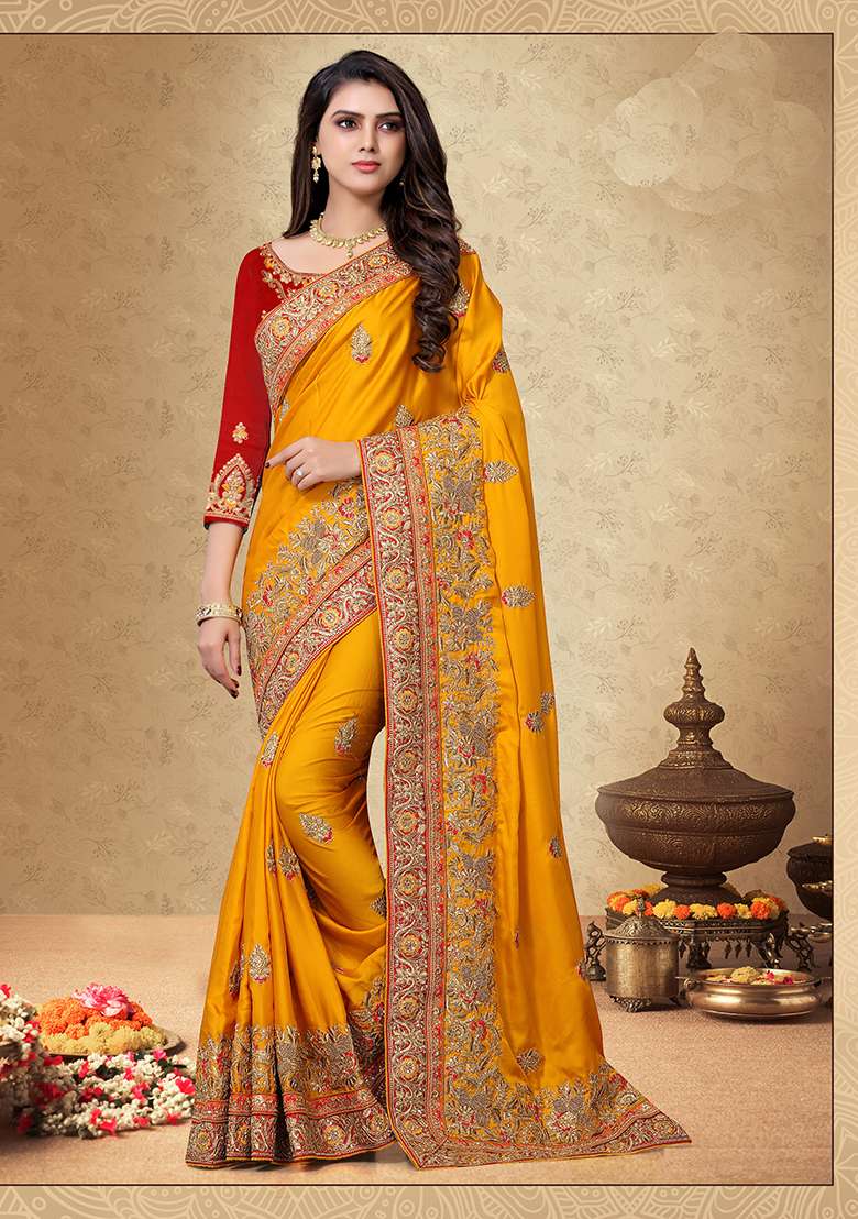 Mustrad Embroidery Silk Saree Set - Indya