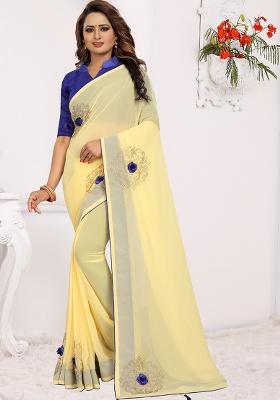 Yellow Embroidery Georgette Saree Set