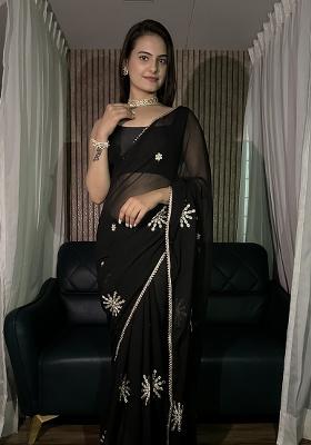 Black Embroidery Georgette Saree Set