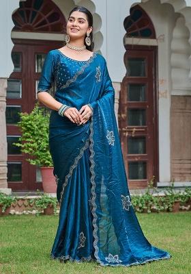 Rama Embroidery Silk Saree Set