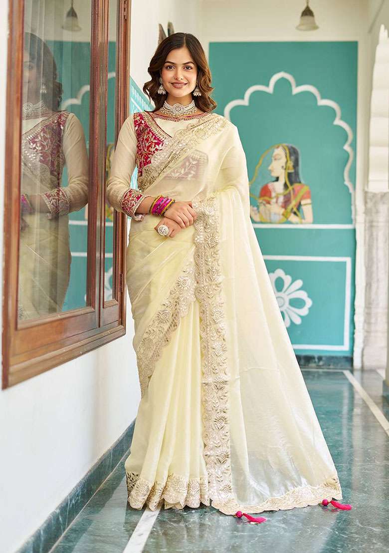 Pink Embroidery Silk Blend Saree Set for Diwali and Festive Wear - Indya
