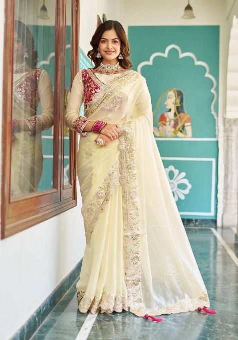 Pink Embroidery Silk Saree Set