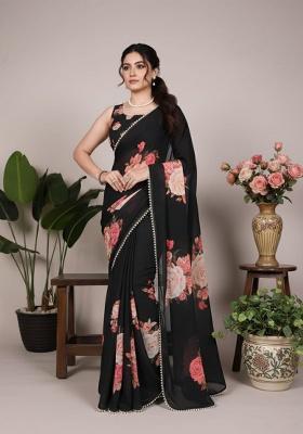 Black Embroidery Georgette Saree Set