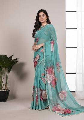 Green Embroidery Georgette Saree Set