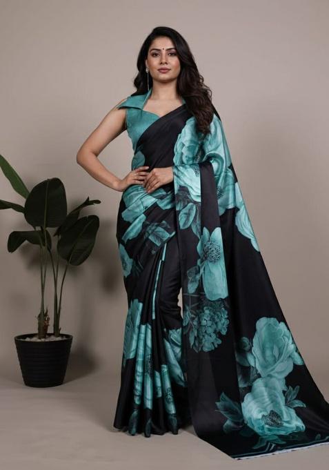 Firozi Embroidery Silk Saree Set