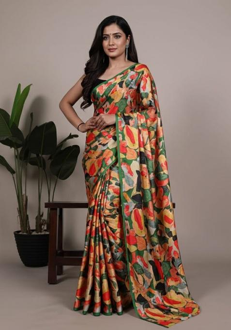 Multi Embroidery Silk Saree Set