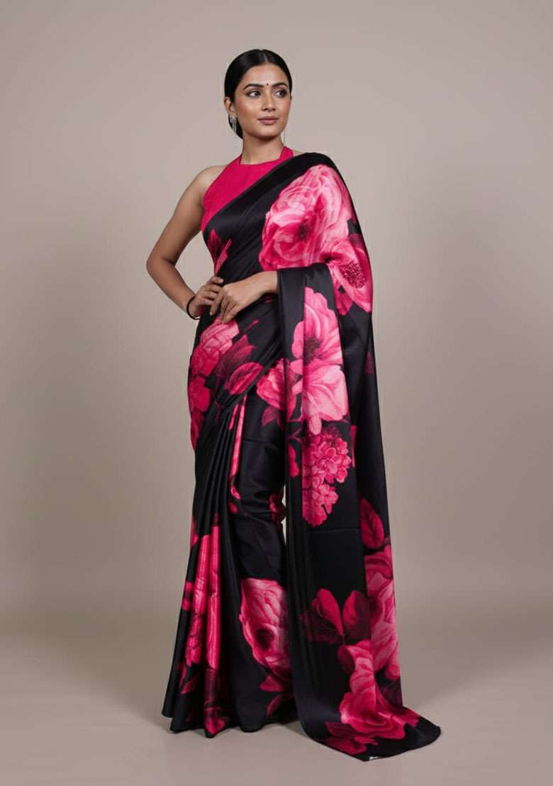 Pink Embroidery Silk Blend Saree Set for Diwali and Festive Wear - Indya