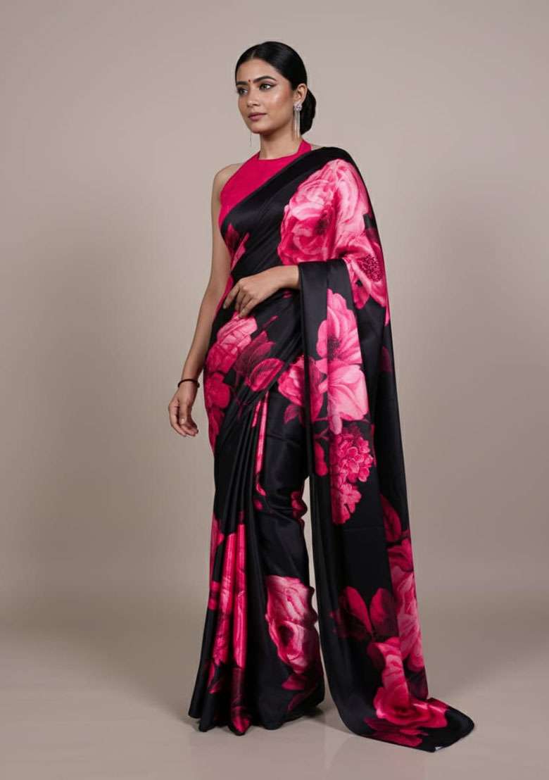 Pink Embroidery Silk Blend Saree Set for Diwali and Festive Wear - Indya
