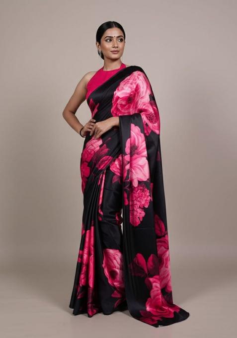 Pink Embroidery Silk Saree Set