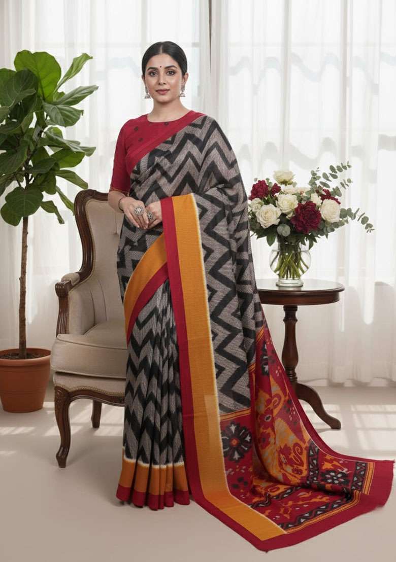 Black Silk Blend Saree Set with Embroidery for Diwali | Wedding & Festive Wear - Indya