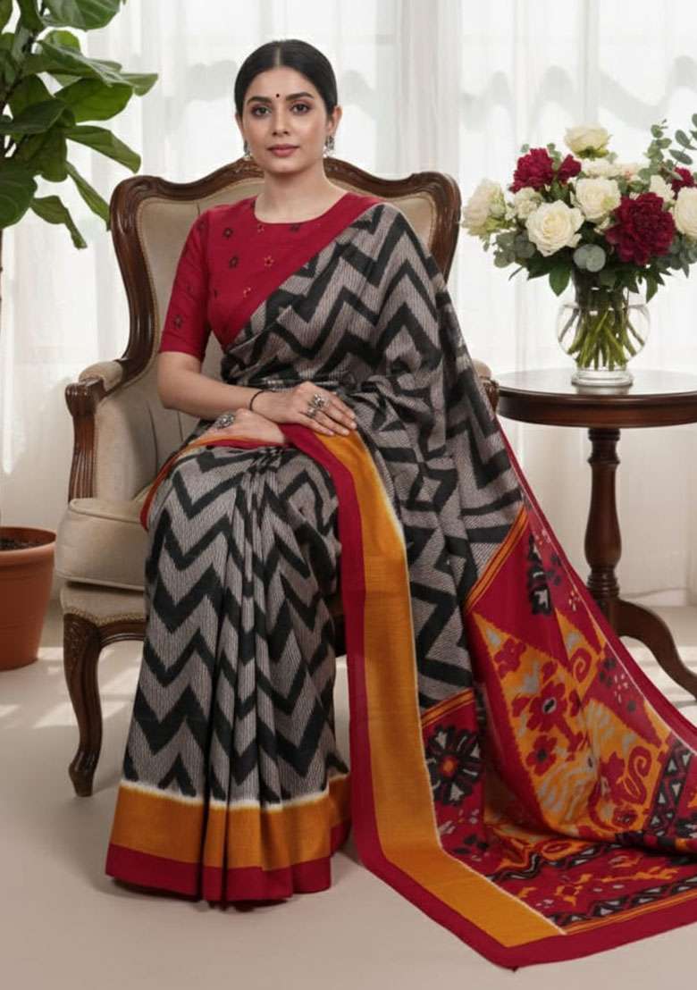 Black Silk Blend Saree Set with Embroidery for Diwali | Wedding & Festive Wear - Indya