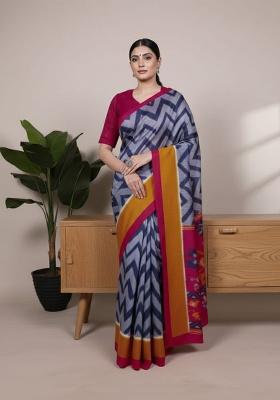 Blue Embroidery Silk Saree Set