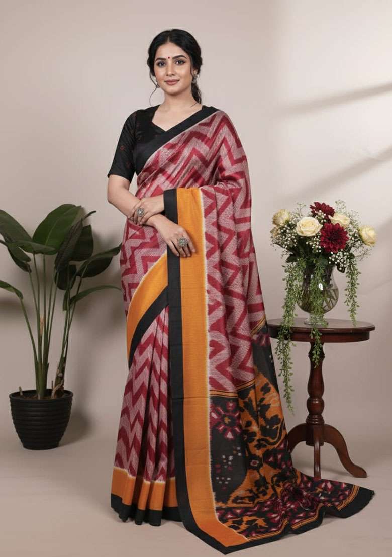 Maroon Embroidery Silk Blend Saree Set for Diwali and Festive Wear - Indya