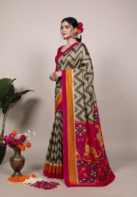 Mehndi Embroidery Silk Saree Set