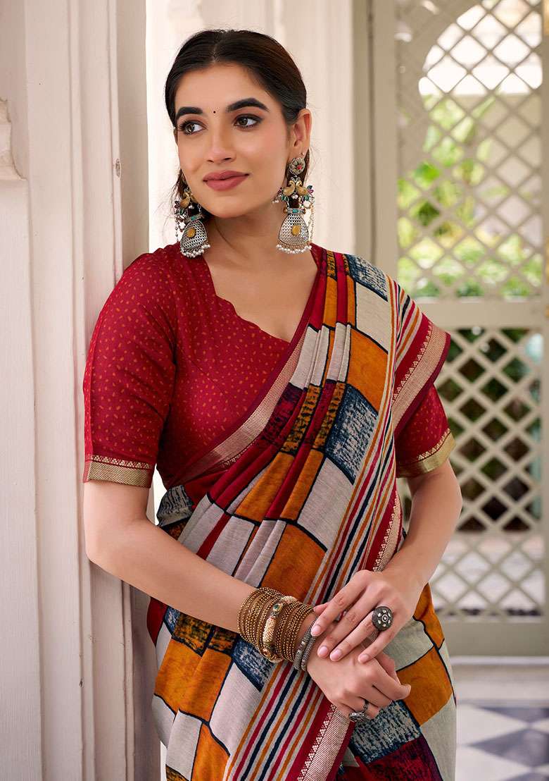 Maroon Viscose Saree Set with Embroidery for Diwali | Wedding & Festive Wear - Indya