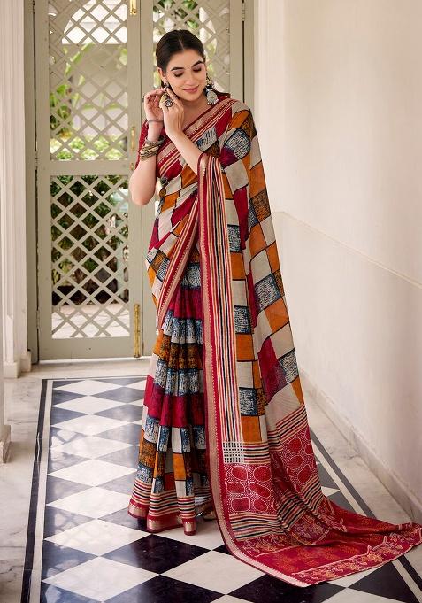 Maroon Embroidery Viscose Saree Set