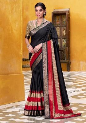 Black Embroidery Cotton Saree Set