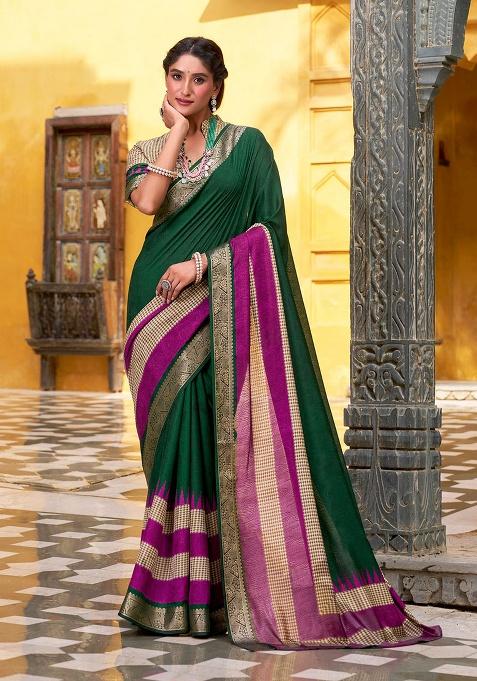 Green Embroidery Cotton Saree Set