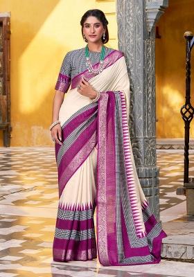 White Embroidery Cotton Saree Set