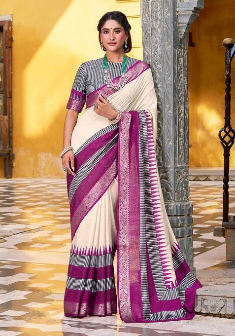 White Embroidery Cotton Saree Set