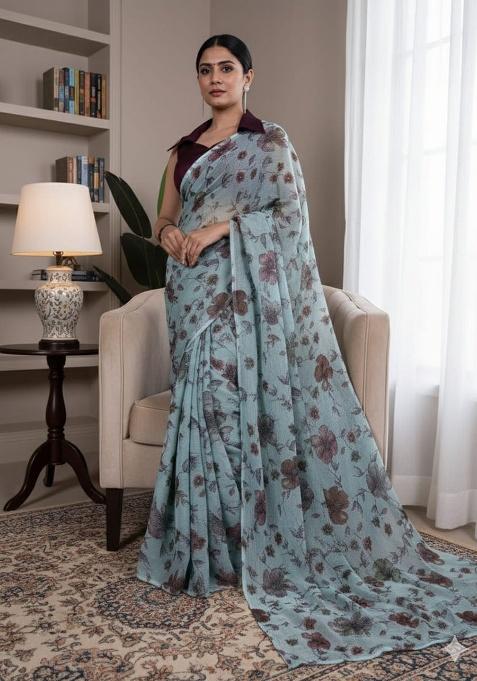 Soft Embroidery Lurex Brasso Saree Set