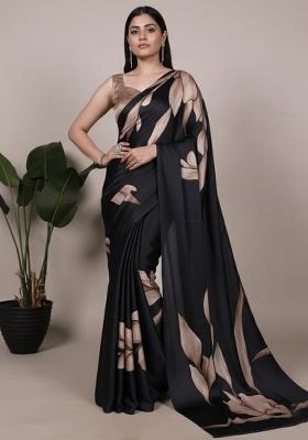 Black Embroidery Silk Saree Set