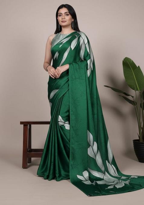 Green Embroidery Silk Saree Set
