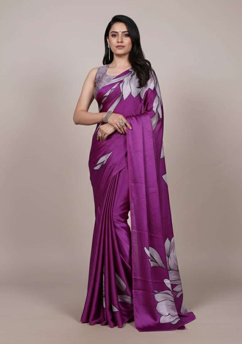 Pink Silk Blend Saree Set with Embroidery for Diwali | Wedding & Festive Wear - Indya
