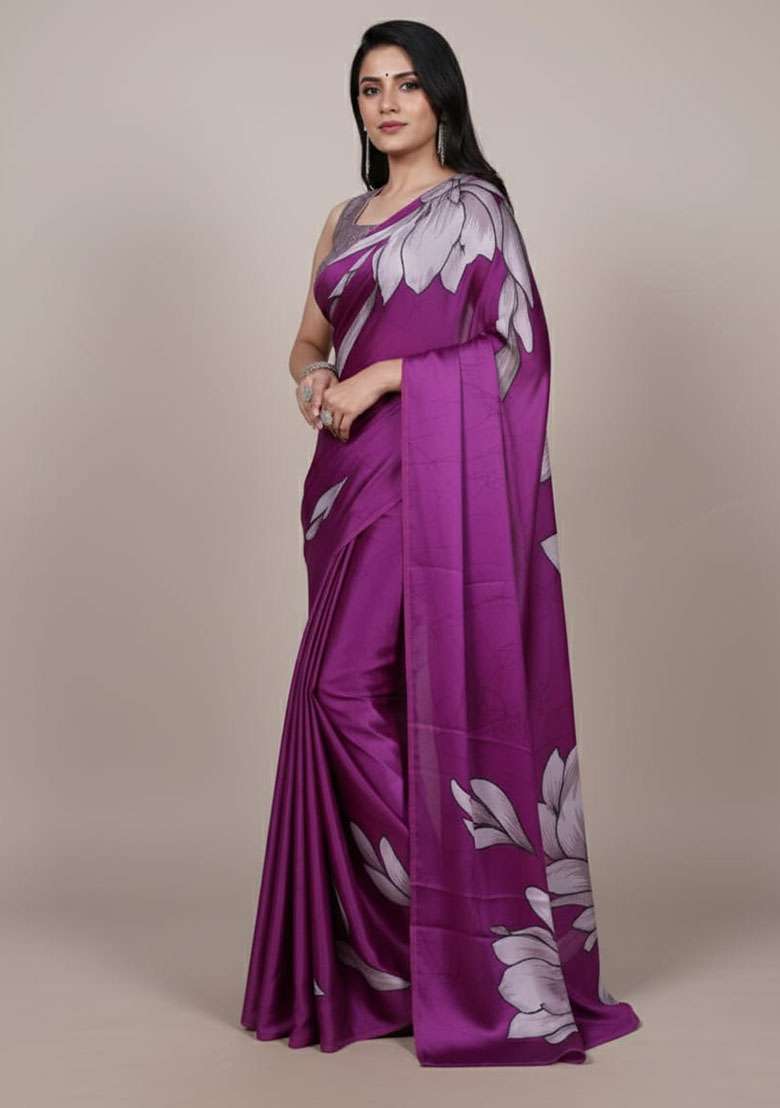 Pink Silk Blend Saree Set with Embroidery for Diwali | Wedding & Festive Wear - Indya