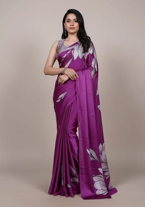 Pink Embroidery Silk Saree Set