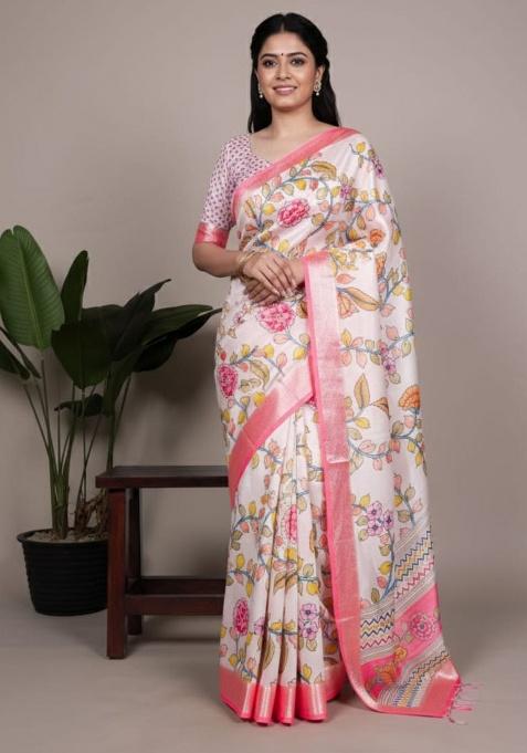 Off Embroidery Silk Saree Set
