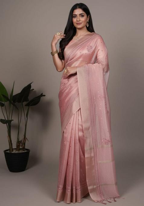 Light Embroidery Poly Shimmer Saree Set