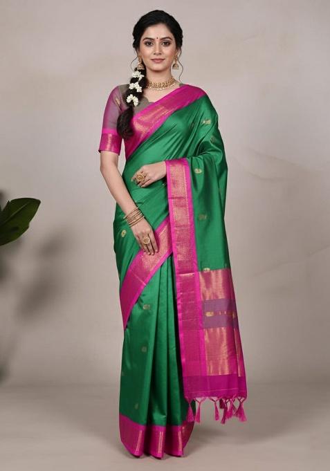 Green Embroidery Cotton Saree Set