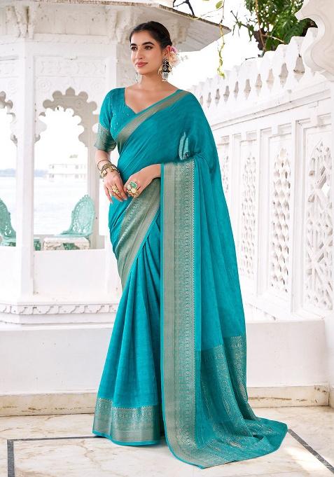 Firozi Embroidery Chinon Saree Set