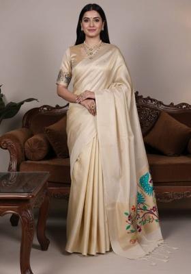 Off Embroidery Tissue Saree Set
