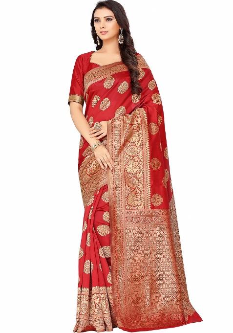 Red Motif Silk Saree Set