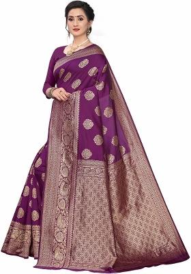 Purple Motif Silk Saree Set