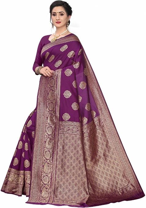 Purple Motif Silk Saree Set