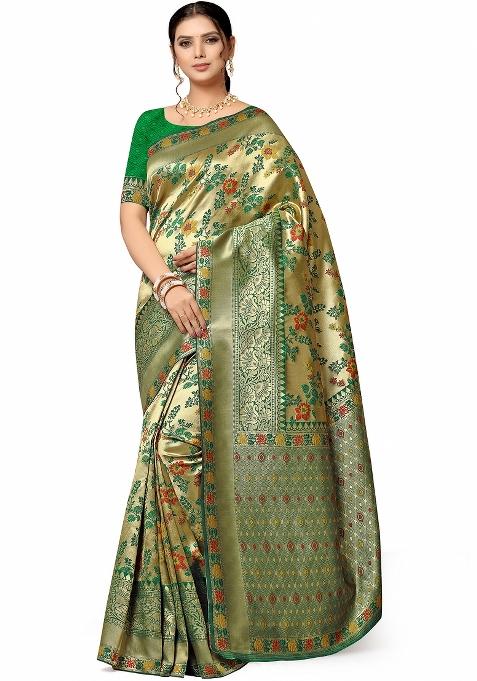 Gold Motif Silk Saree Set