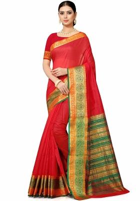 Red Motif Silk Saree Set