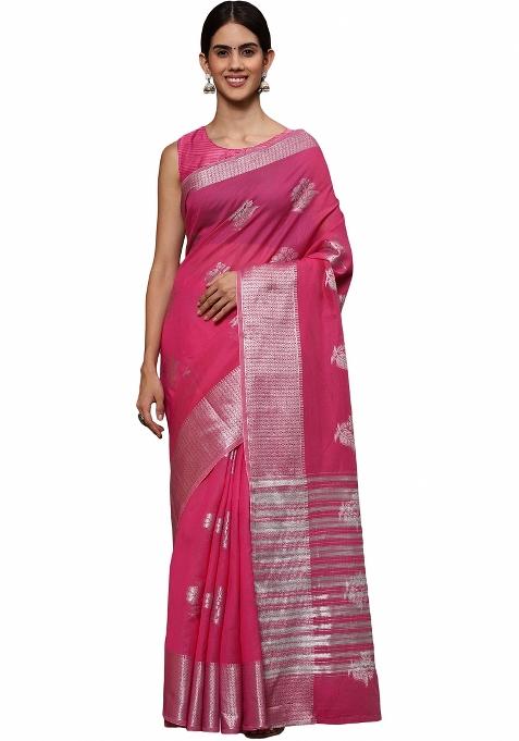 Pink Motif Silk Saree Set
