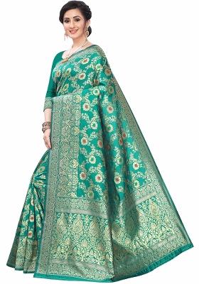 Ocean Green Motif Silk Saree Set