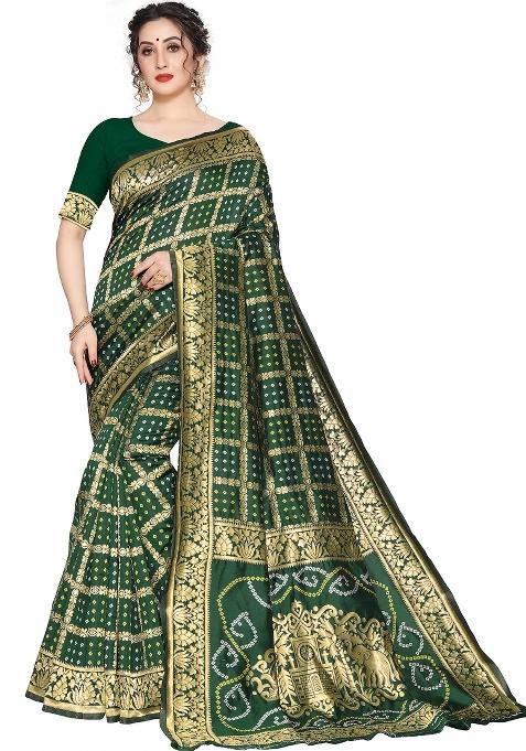 Green Motif Silk Saree Set