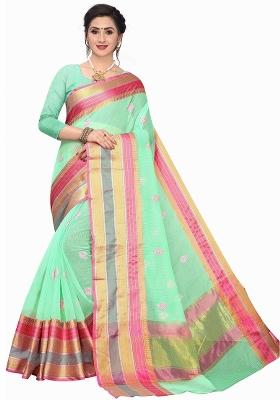 Bottle Green Motif Silk Saree Set
